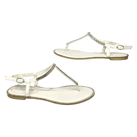 shesole Shoes - White Sparkly Sandals Rhinestones Embellished Dressy Thong Ankle Strap Womens 36